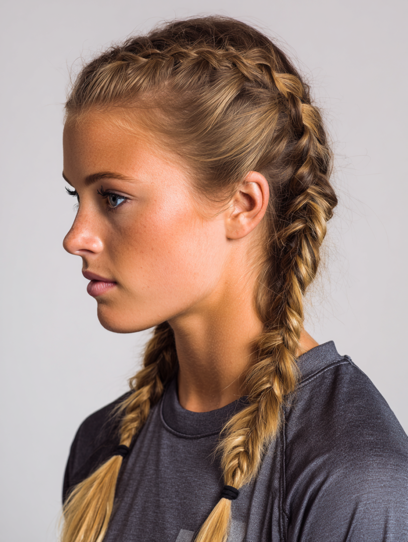 Woman braiding hair
